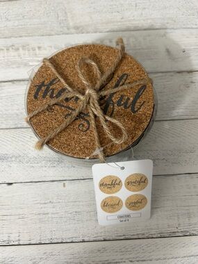 Cork & Metal Round Coaster Set with Inspirational message on each. Set Of 4